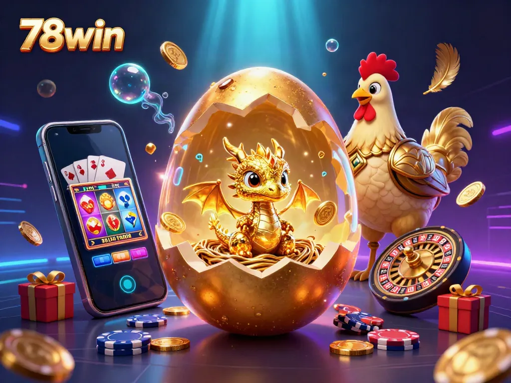 Experience the excitement of 78win with a golden dragon and interactive gaming elements.
