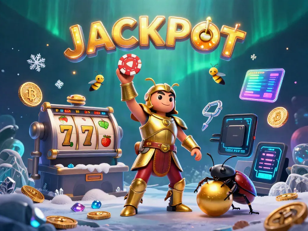 Spin the slot reels for big wins alongside a heroic beetle celebrating a big jackpot!