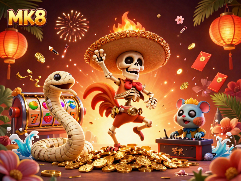 Engage with MK8’s lively casino scene featuring vibrant characters and slot elements.