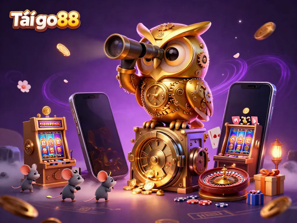 Experience the excitement with Tải go88 as golden coins and vibrant slot games come alive in a mystical casino.