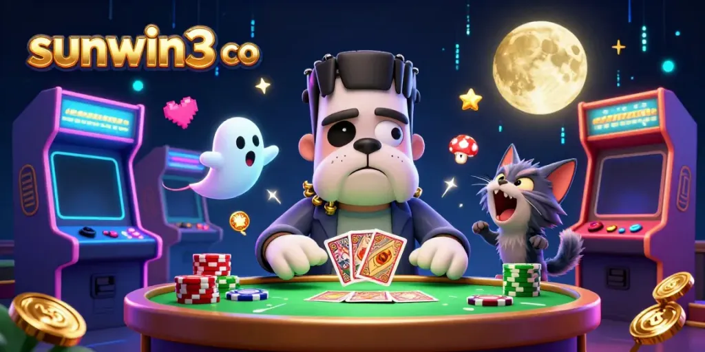 Experience thrilling action at sunwin3 co with a lively 3D casino scene featuring unique characters.