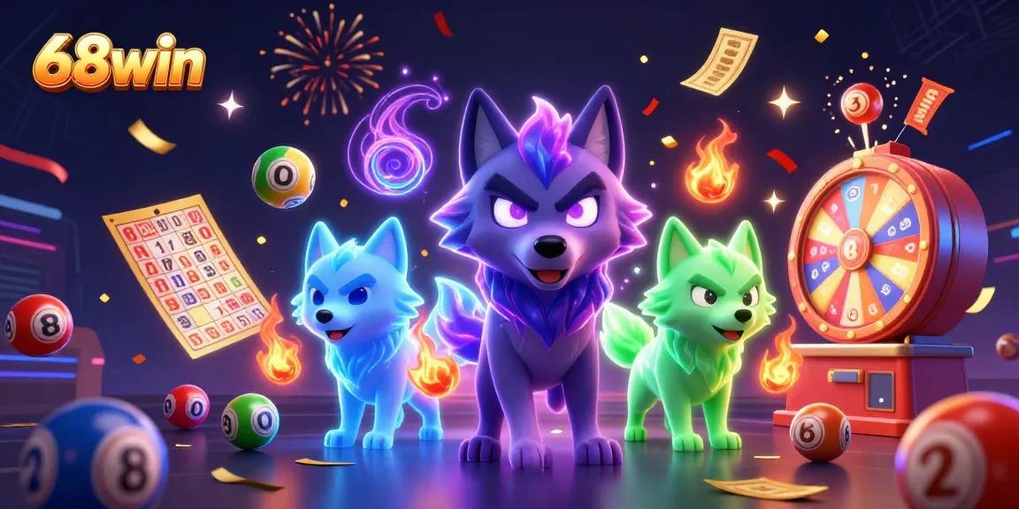Join the excitement at 68win with colorful lottery balls and dynamic gaming elements.