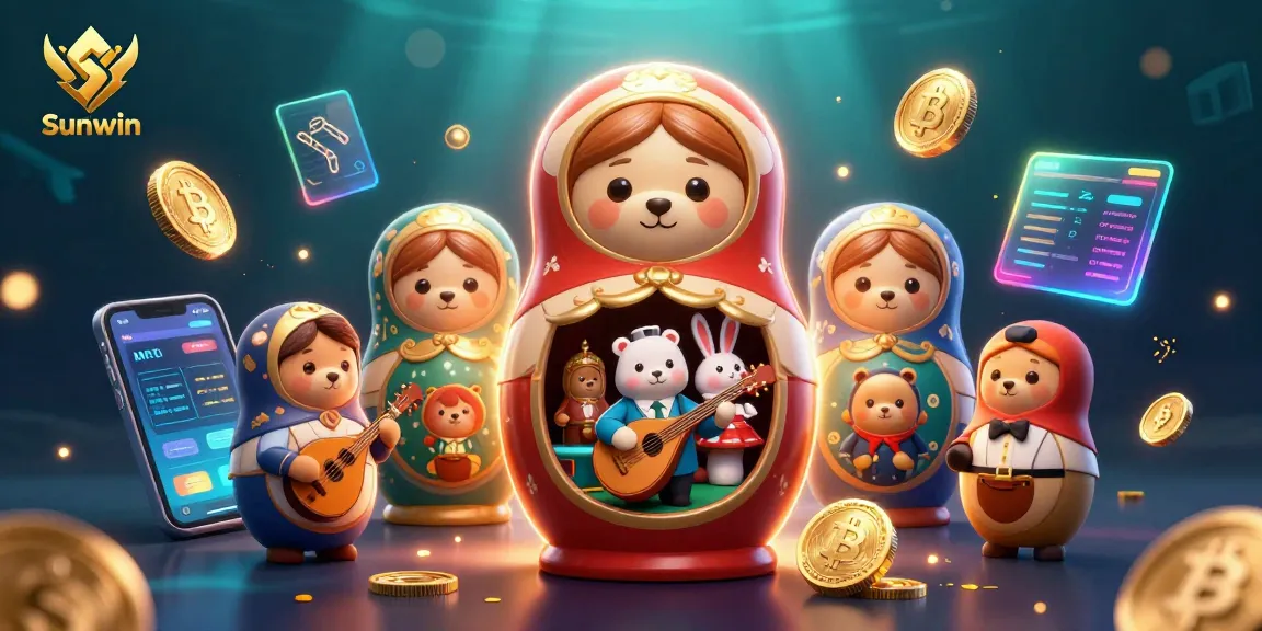 Experience the excitement of Sunwin with lively characters and dynamic gambling elements in a vibrant casino scene.
