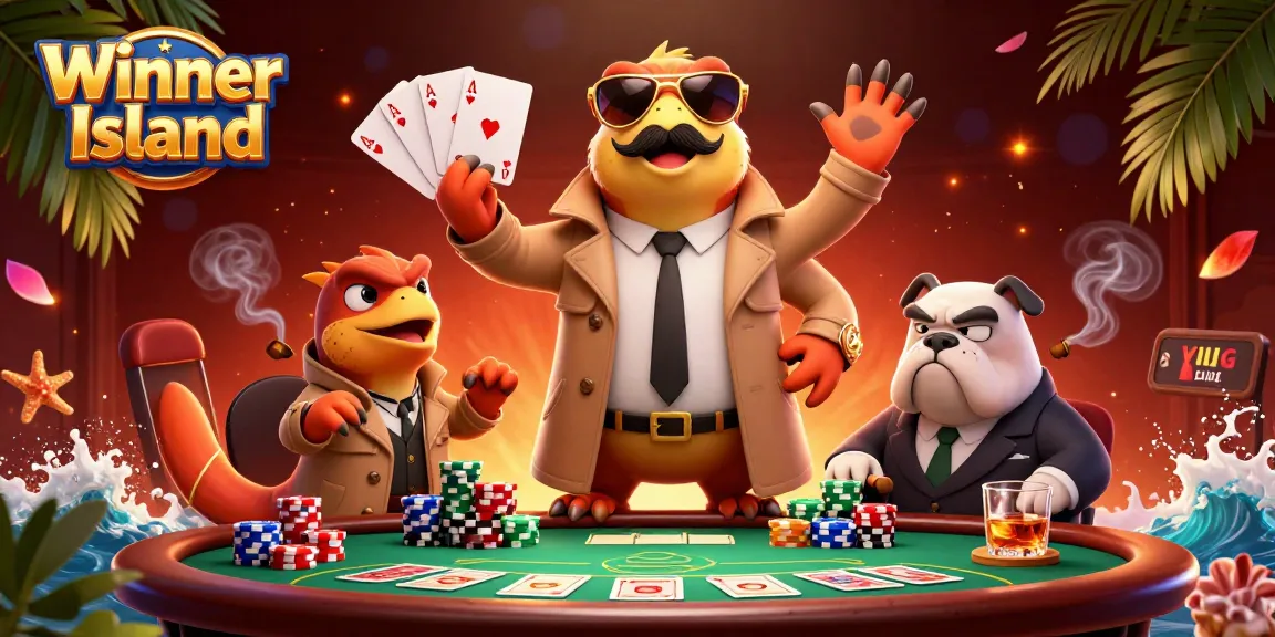 Experience the excitement of Winner Island with whimsical raptors entering a vibrant casino scene.